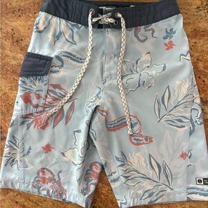 Salty Crew Light Blue Floral Swim Trunks with Navy Waistband